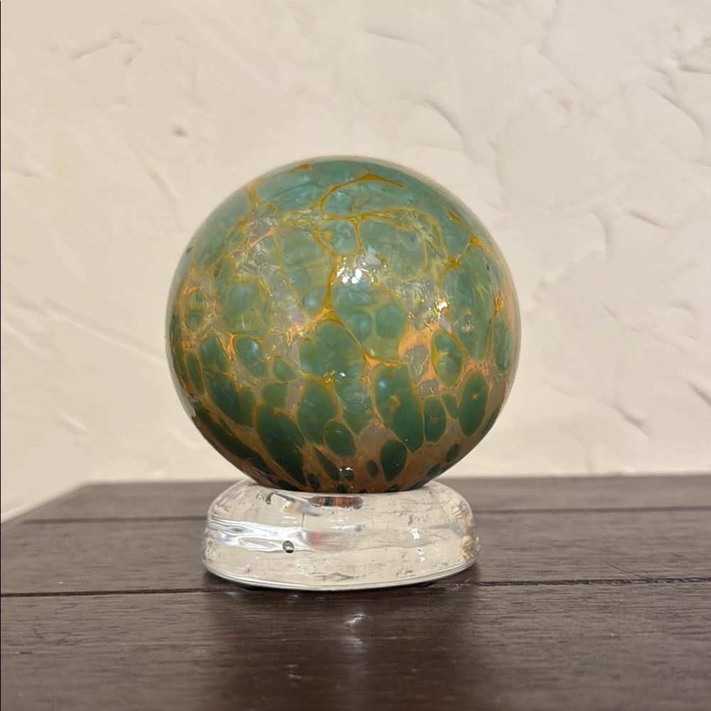 Studio Glass Art Green and Gold Decorative Sphere